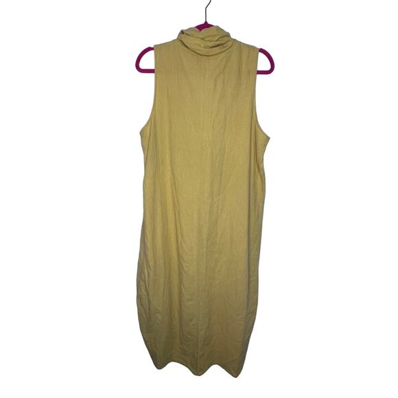 For Cynthia Mustard Yellow Linen HiLo Cowl Neck Lagenlook Sleeveless Dress XL - Picture 4 of 7